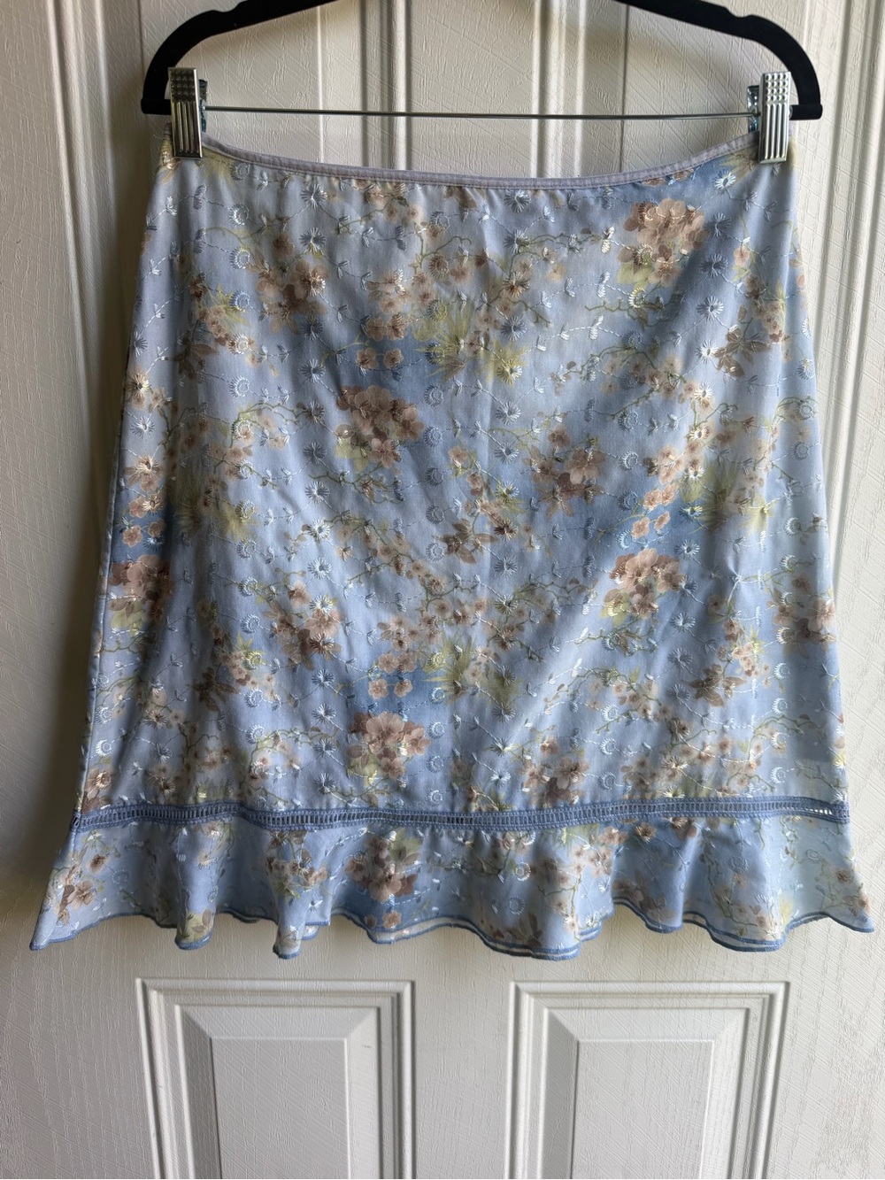 Vintage Y2K Exact Change Blue Floral Embroidered Midi Skirt Size 11 Fairycore